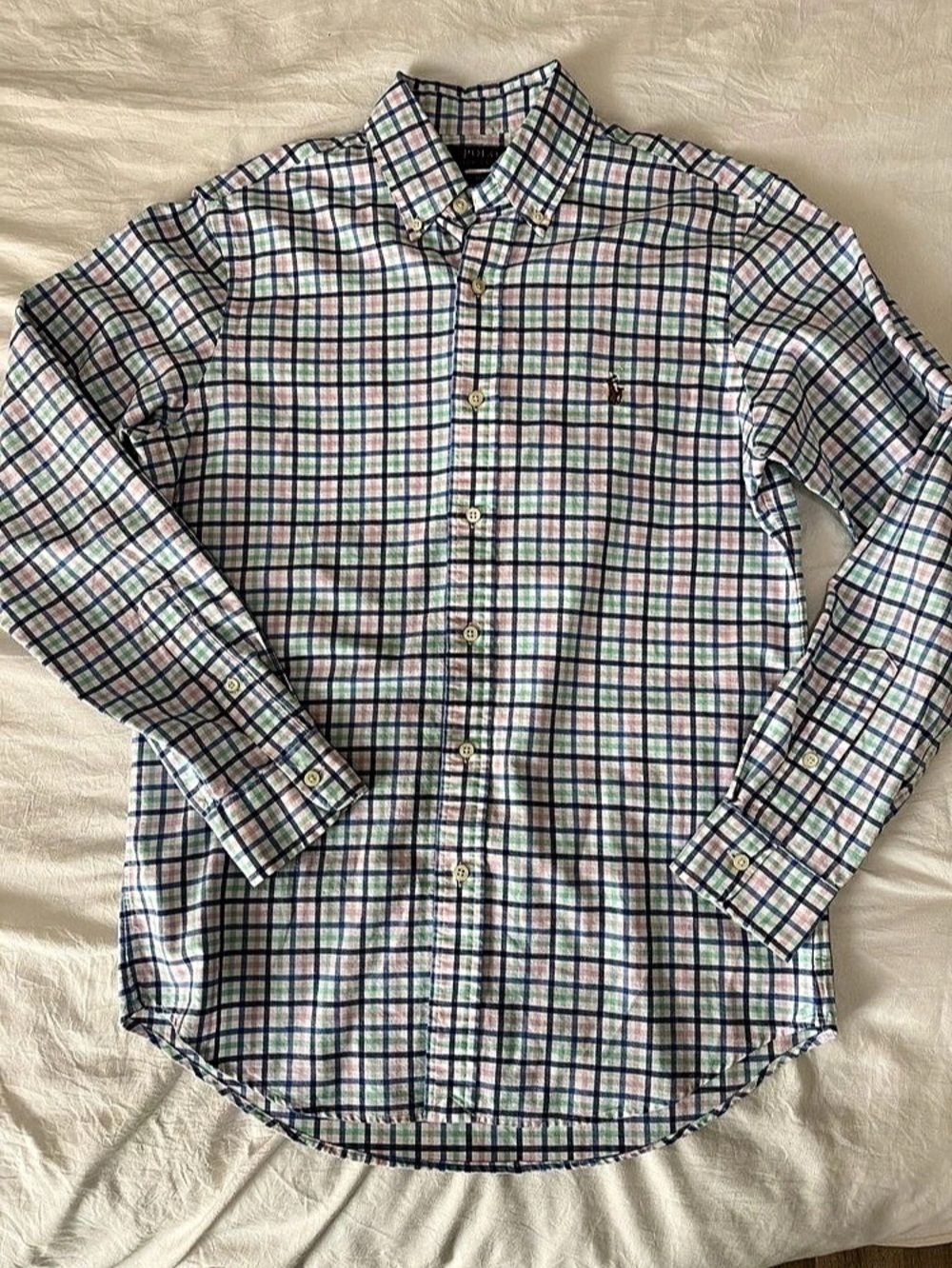 Polo Ralph Lauren Classic Fit Plaid Button Down in Blue & Green Like New
